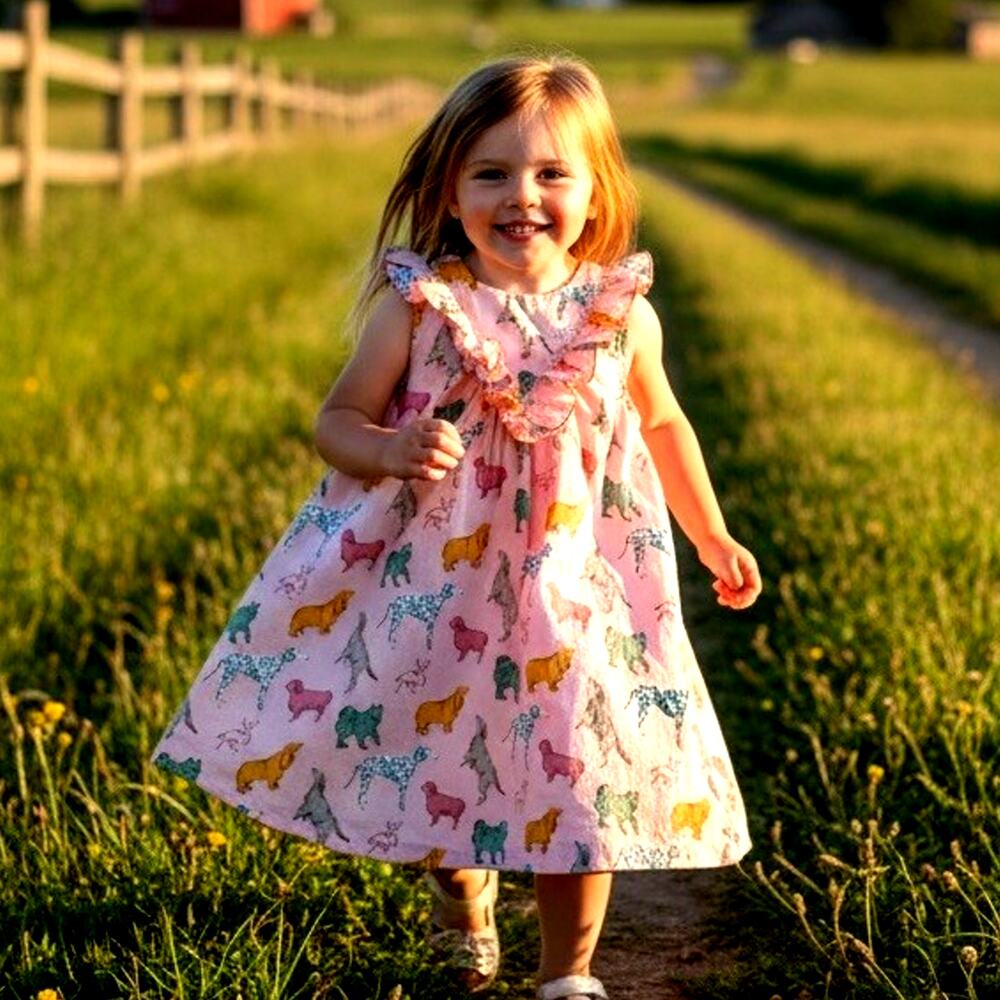 Pink Chicken Girls Marley Dog Dress Pink Ruffle Sleeveless Animal Print 5 Years